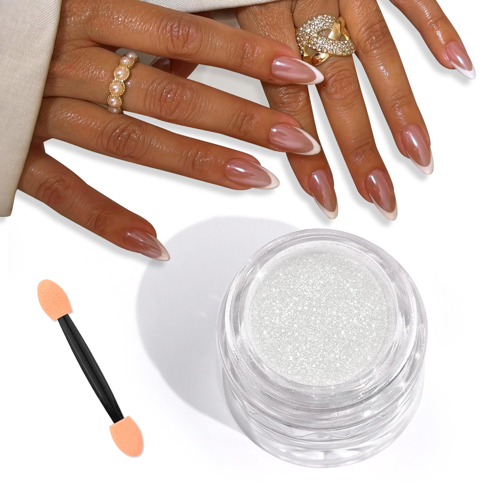 SAVILAND Poudre chrome perle blanche 1g, fini miroir pour ongles impeccables.