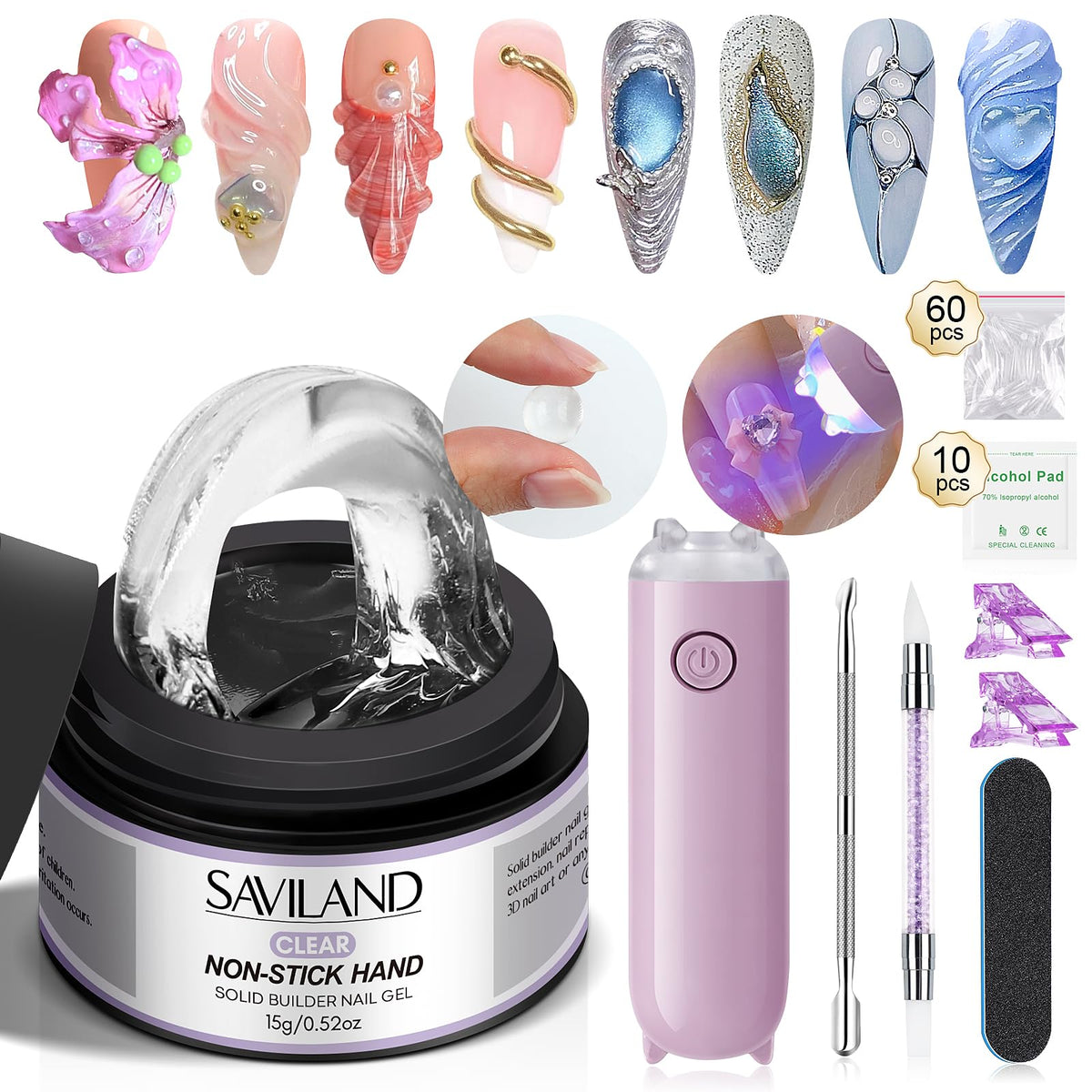 SAVILAND Pro-Hard Gel clair avec lampe UV pour extensions durables.