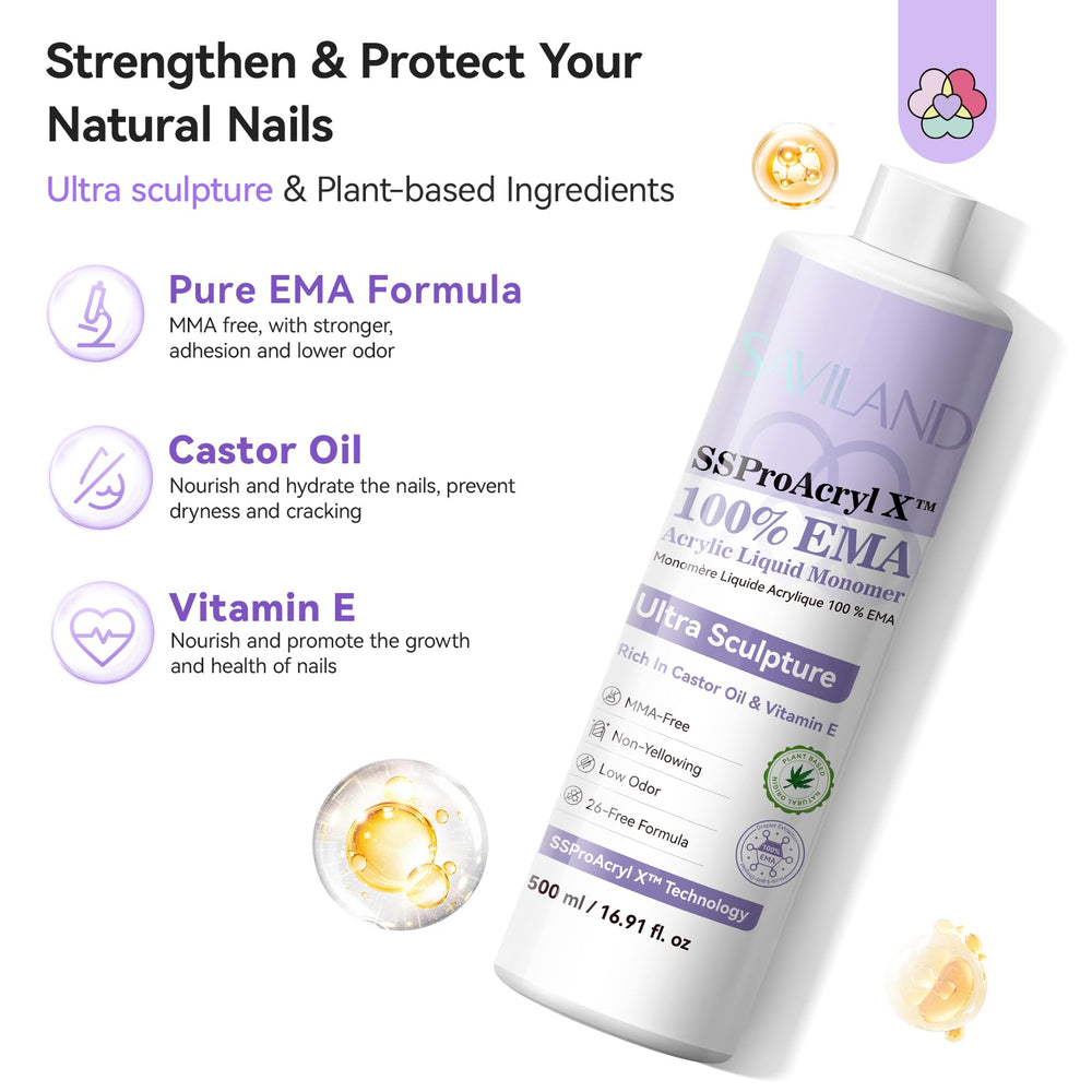 Étiquette SAVILAND SSPro X Pure EMA Monomer, odeur faible et confort d’utilisation.