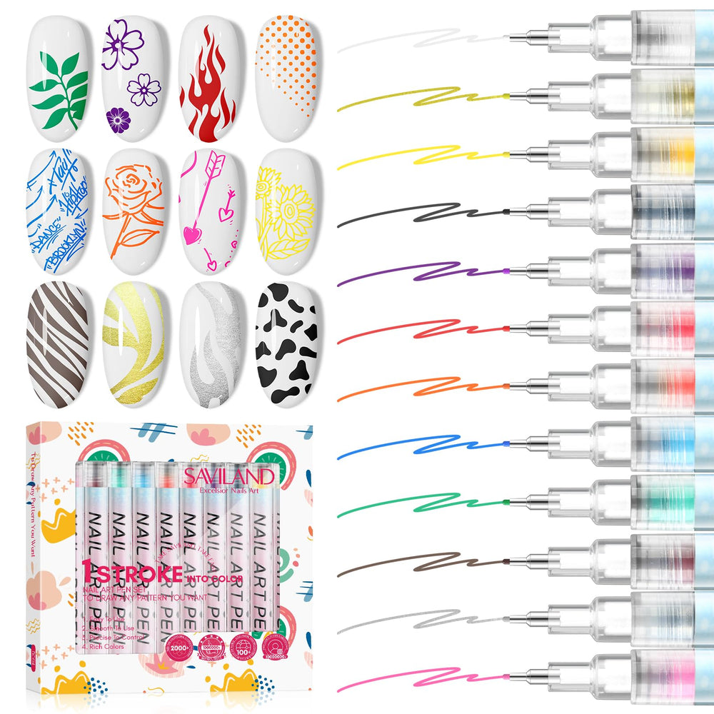 Stylo décor d’ongles SAVILAND avec 12 couleurs pour motifs précis.