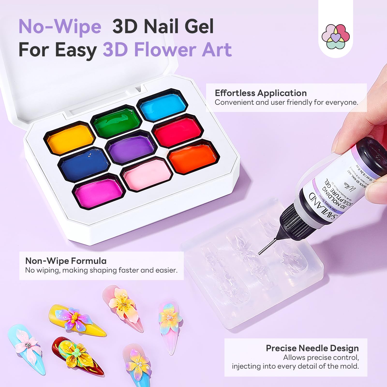 Stylo-prise SAVILAND pour saisir facilement les gels et motifs.