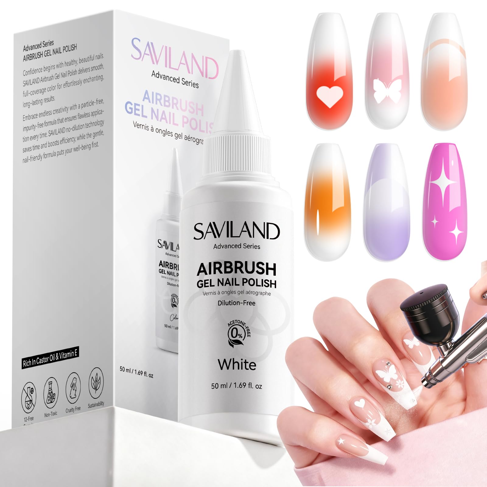 SAVILAND Vernis gel aérographe 50 ml, bouteille prête à l'emploi pour des ongles impeccables