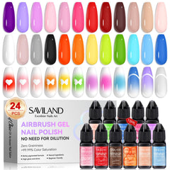SAVILAND Vernis Gel Airbrush: bouteille 24 couleurs, prêt à l'emploi pour dégradés sur ongles.