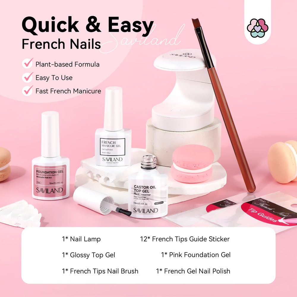 Vernis gel blanc SAVILAND pour une manucure française nette et durable.