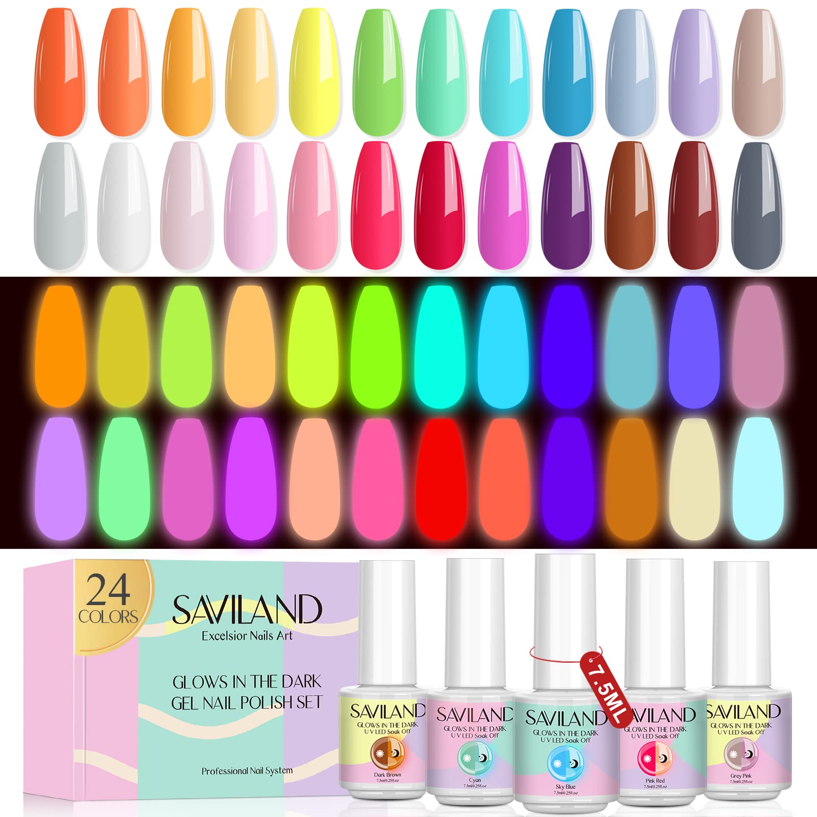 SAVILAND vernis gel brillant dans le noir, 24 couleurs, effet éclatant.