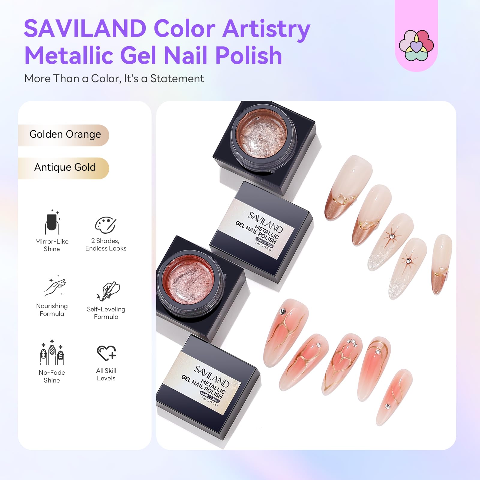 SAVILAND vernis métallique chrome or pour une finition scintillante sur ongles.