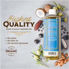 Étiquette indiquant huile d’olive biologique et ingrédients naturels