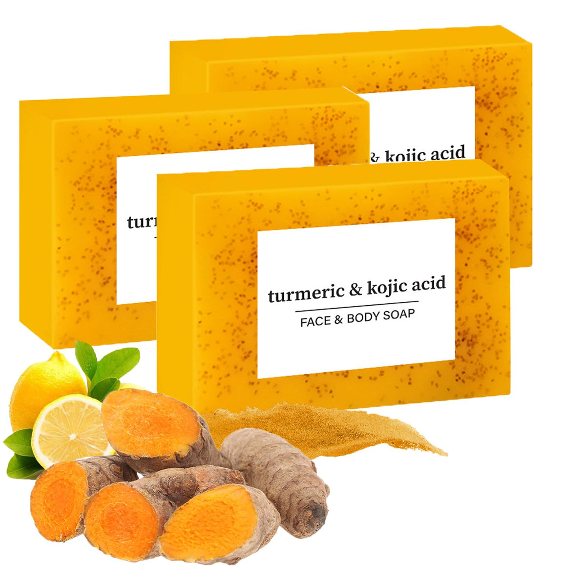 Savon citron curcuma, lot de 3 pour visage et corps, hydratant.