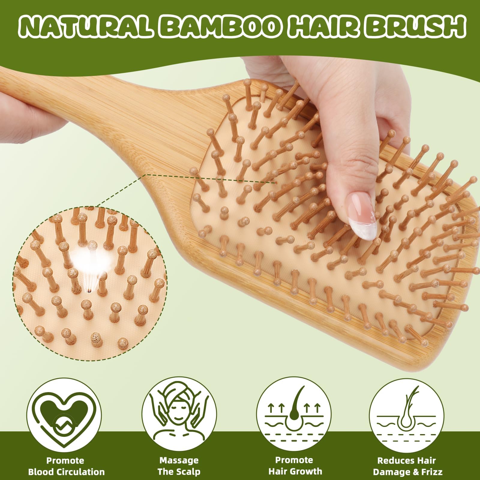 SAYAYA brosse bambou dents arrondies protège le cuir chevelu lors du coiffage