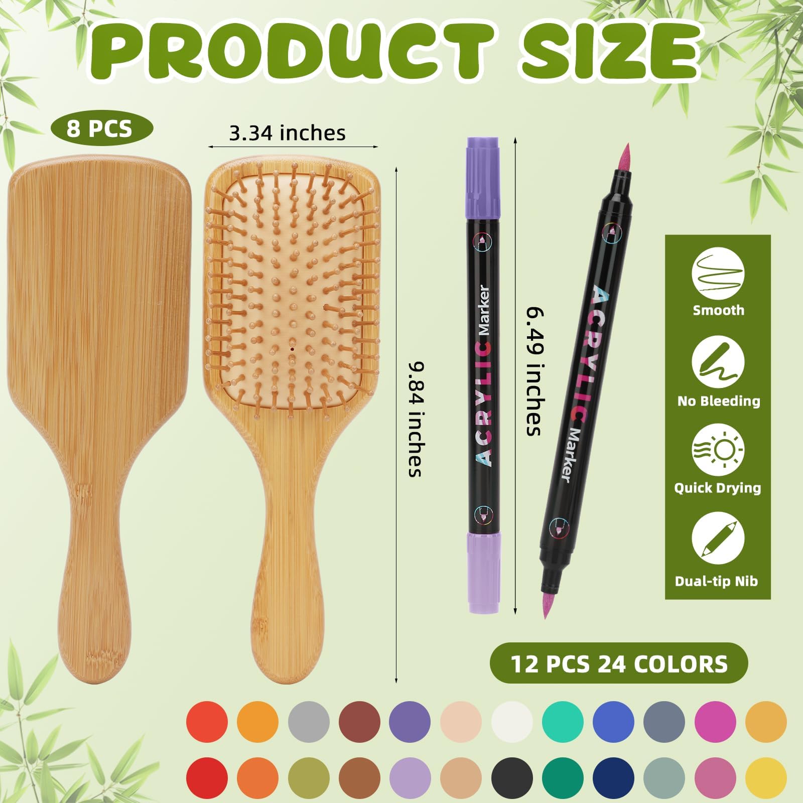Kit DIY SAYAYA brosse bambou personnalisable avec 8 peignes et 12 feutres