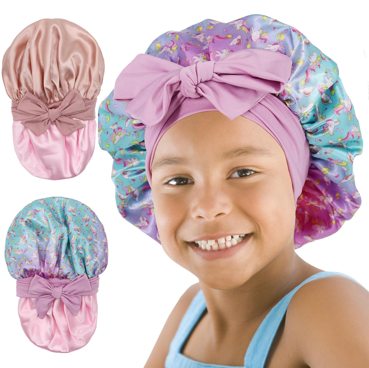 SAYMRE bonnet enfant imprimé avant rose, protège les boucles pendant le sommeil