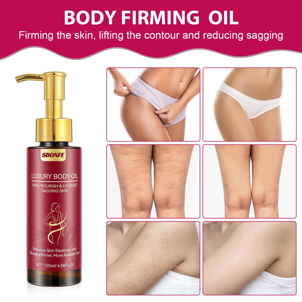 SBONFE Body Firming Oil being dispensed to demonstrate quick absorption after shower.