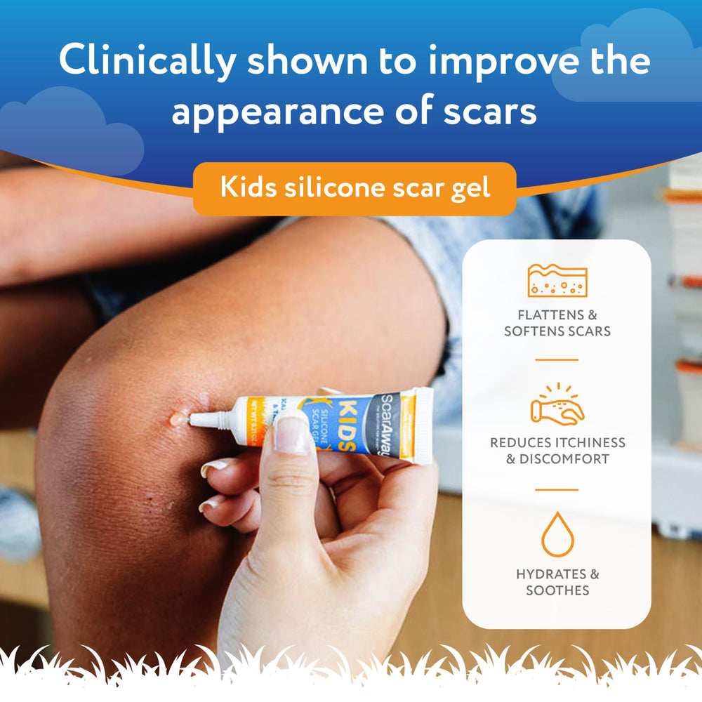 Tube ScarAway Kids Gel Silicone prêt pour application précise.