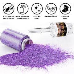 Flacon Scarman paillettes pour maquillage et décor, brillance irisée durable.