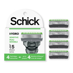 Schick Hydro 5 Sense pour peau sensible — recharge 4 pièces pour un rasage doux et régulier.