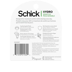 Schick Hydro 5 Sense peau sensible — recharge avec lubrification instantanée et zones faciles d'accès.