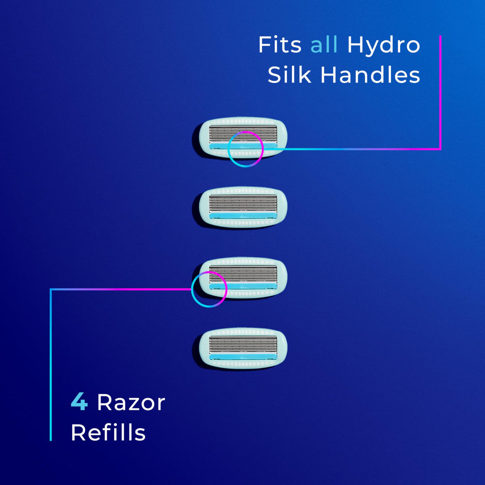 Schick Hydro Silk refills shown with Hydro Silk shave cream.