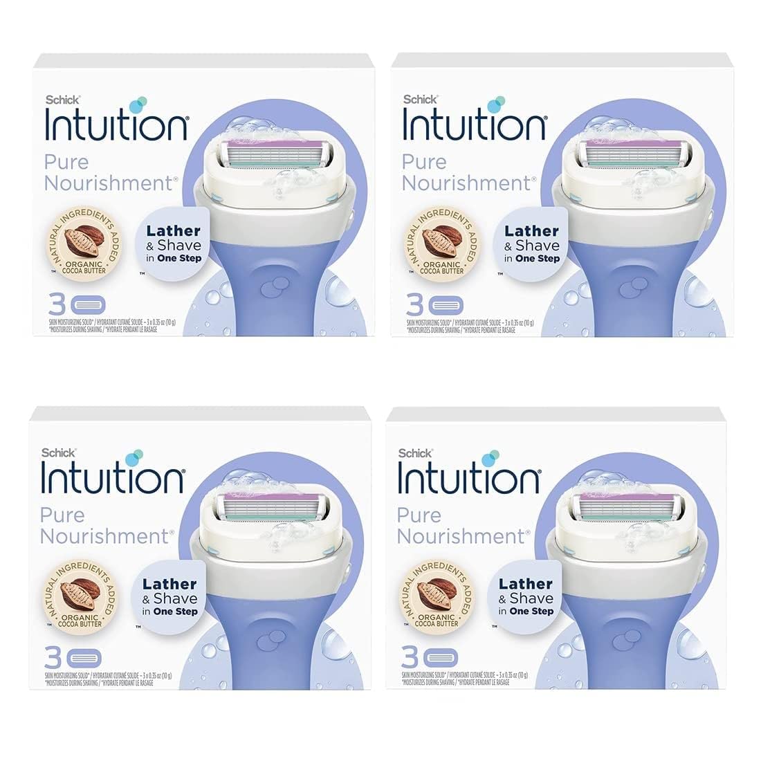 Recharge Schick Intuition Pure Nourishment, 12 cartouches, hydratation douce pour la peau.