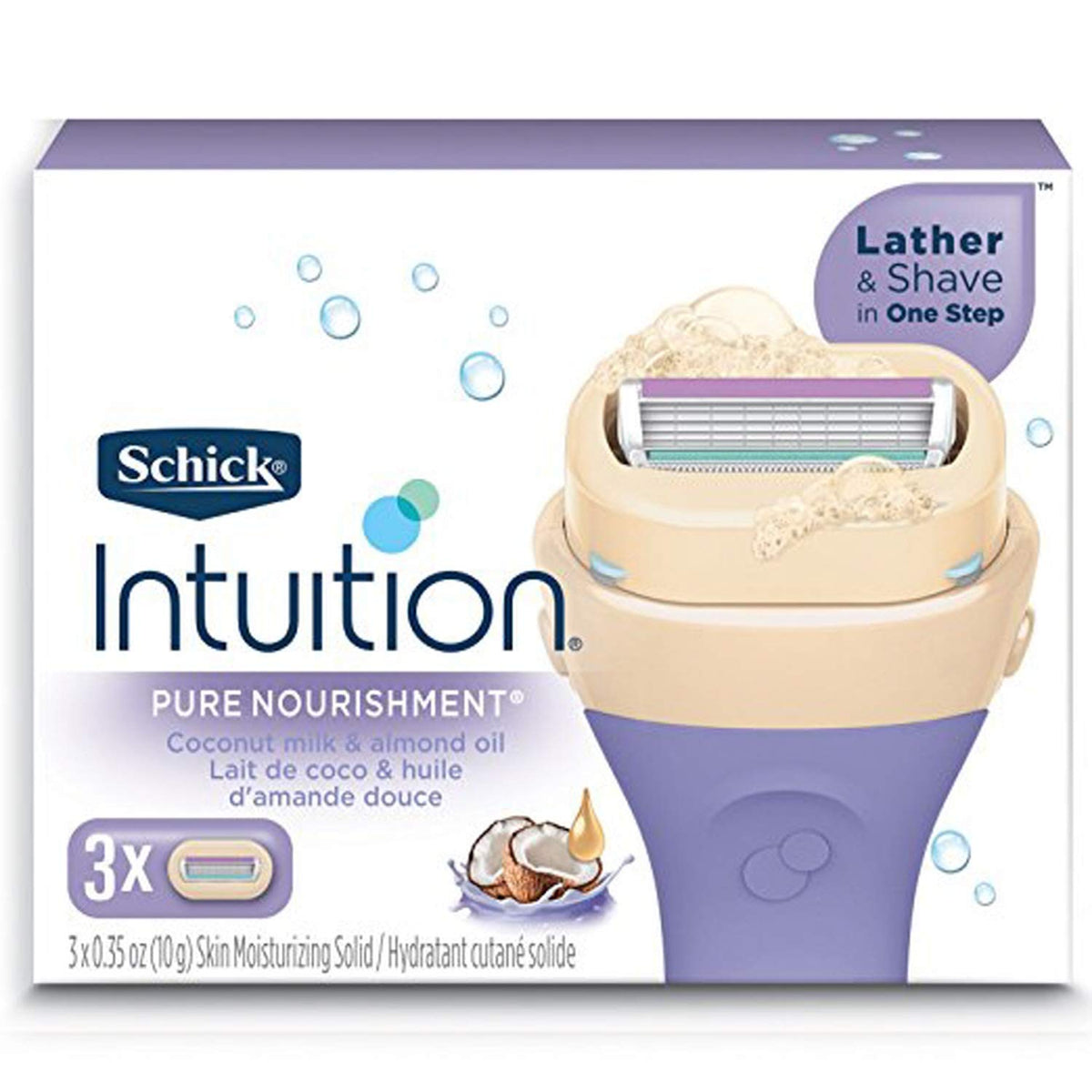 Schick Intuition Pure Nourishment Coconut, cartouches hydratantes pour un rasage doux et fluide.