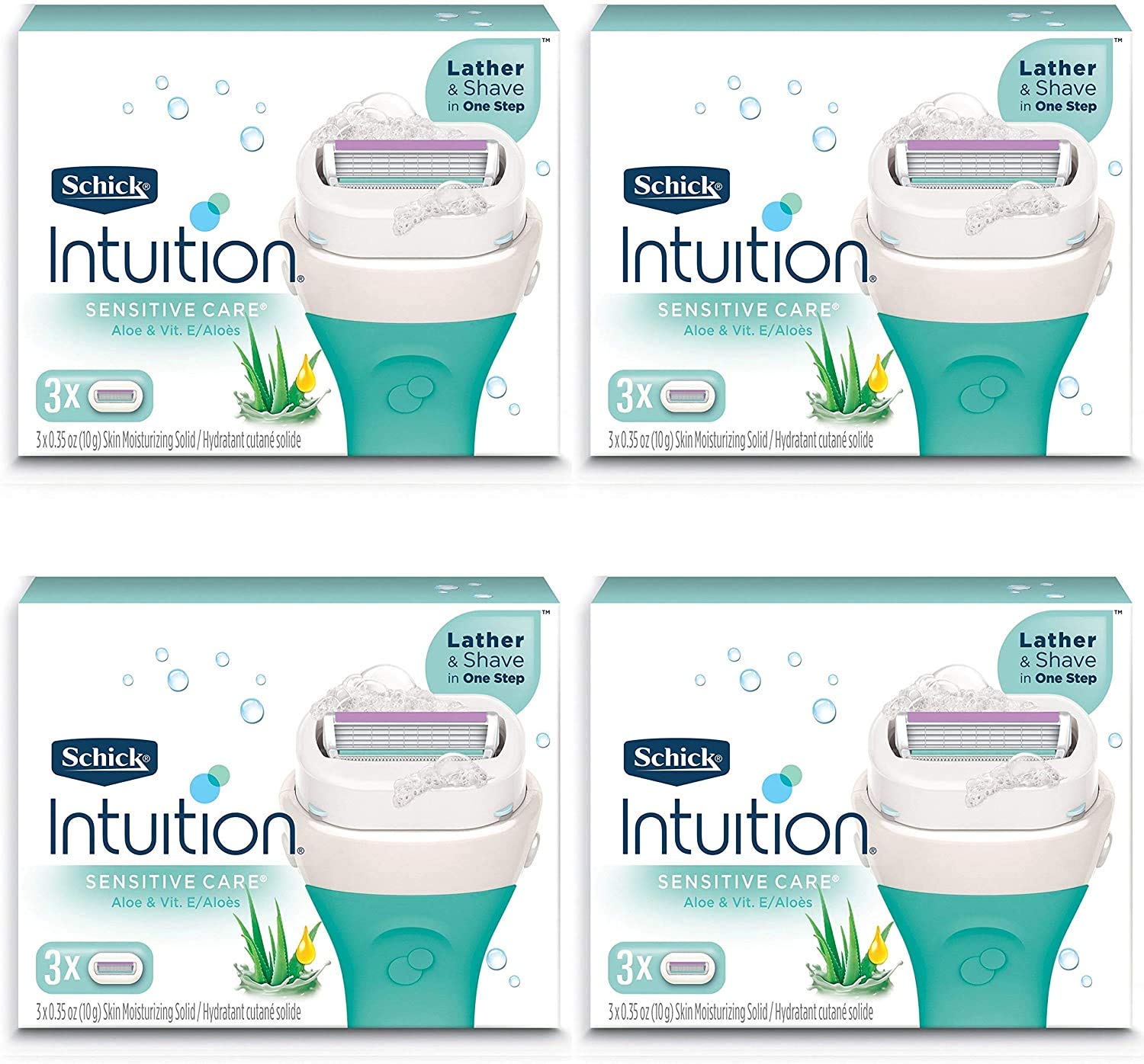 Recharge Schick Intuition avec lait de coco et huile d'amande pour hydratation pendant le rasage.