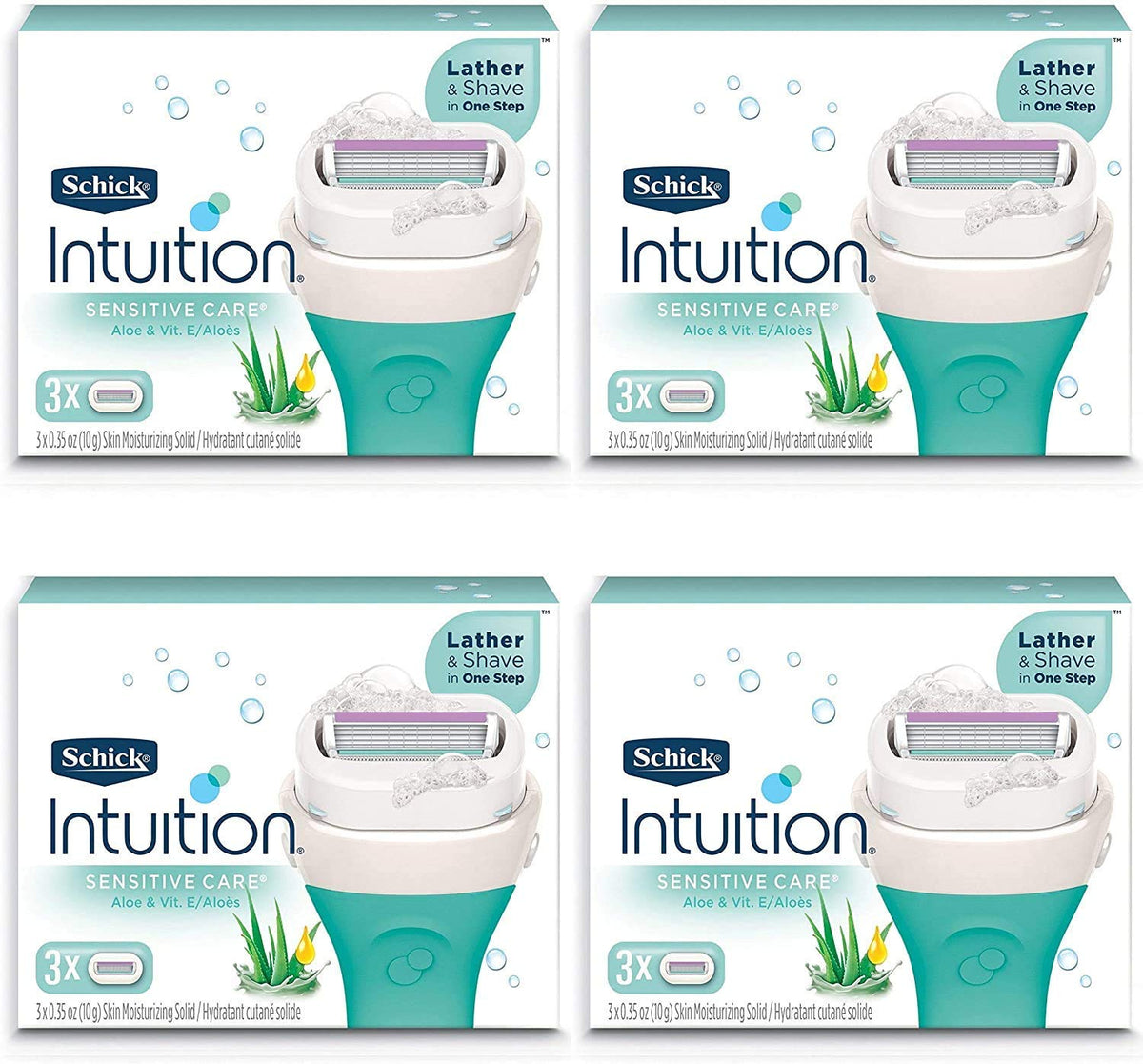 Recharge Schick Intuition avec lait de coco et huile d'amande pour hydratation pendant le rasage.