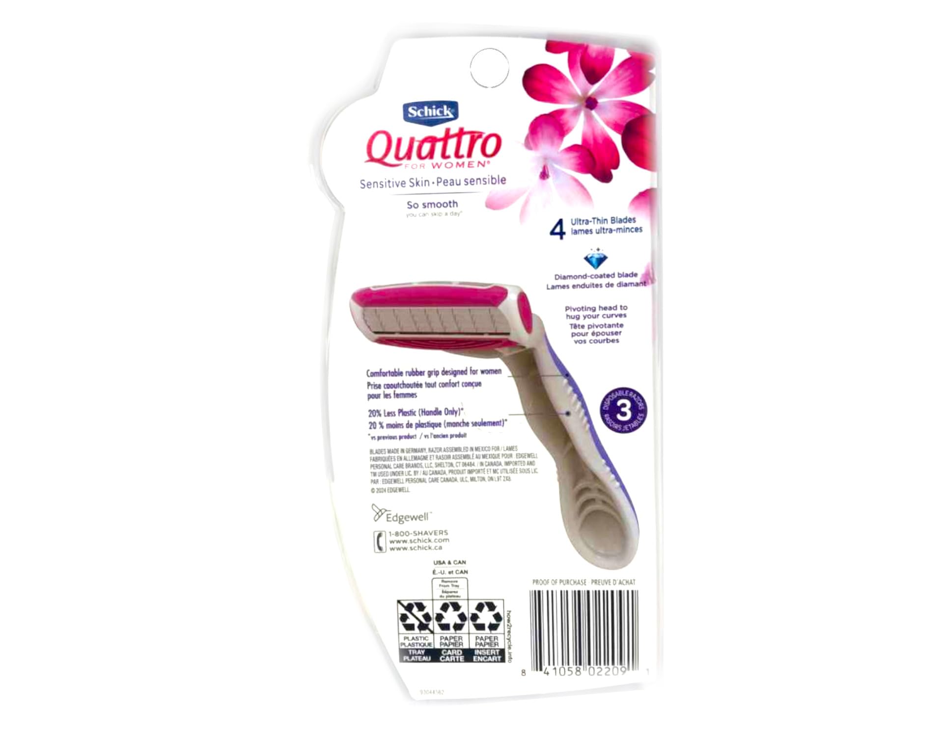 Schick Quattro pour femmes, avec 4 lames pour un rasage précis et efficace