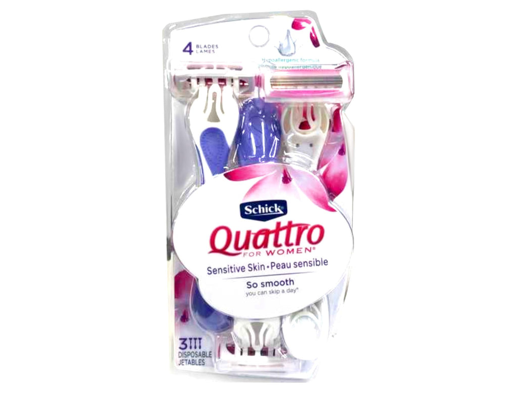 Schick Quattro pour femmes, pack de 3, pratique pour un rasage rapide et economique