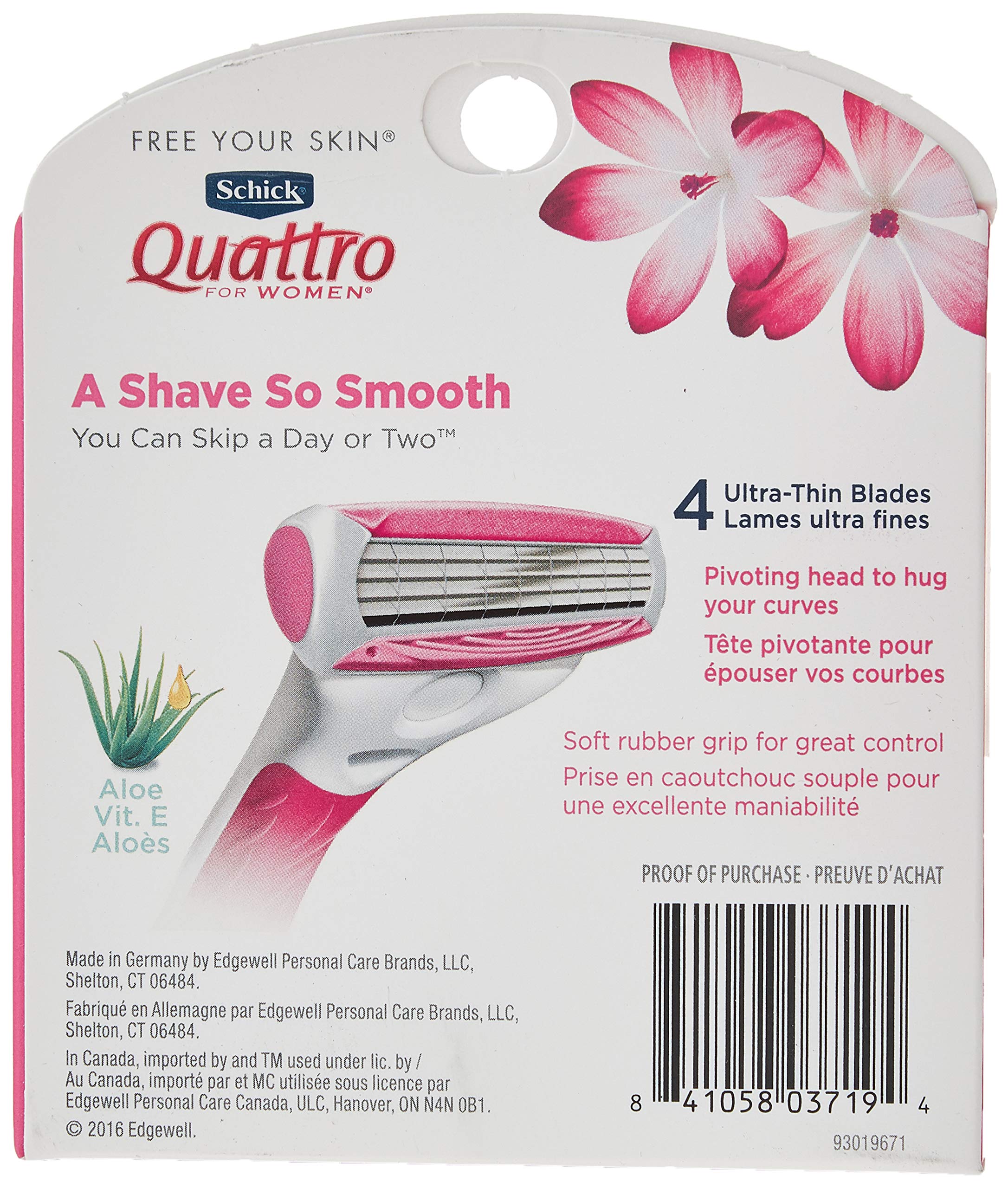 Schick Quattro pour Femmes poignée caoutchoutée fuchsia pour contrôle optimal