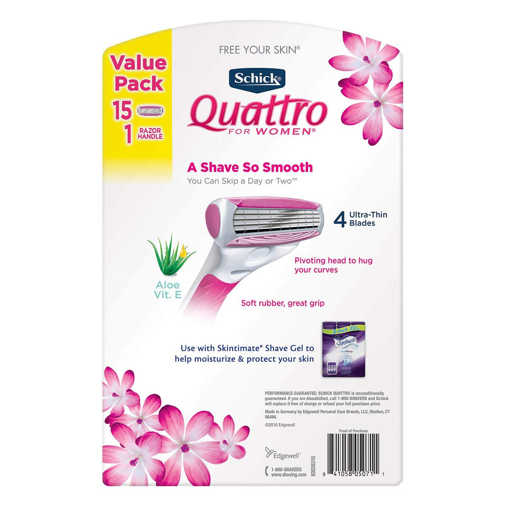Tête pivotante du rasoir Schick Quattro pour suivre les courbes avec précision.