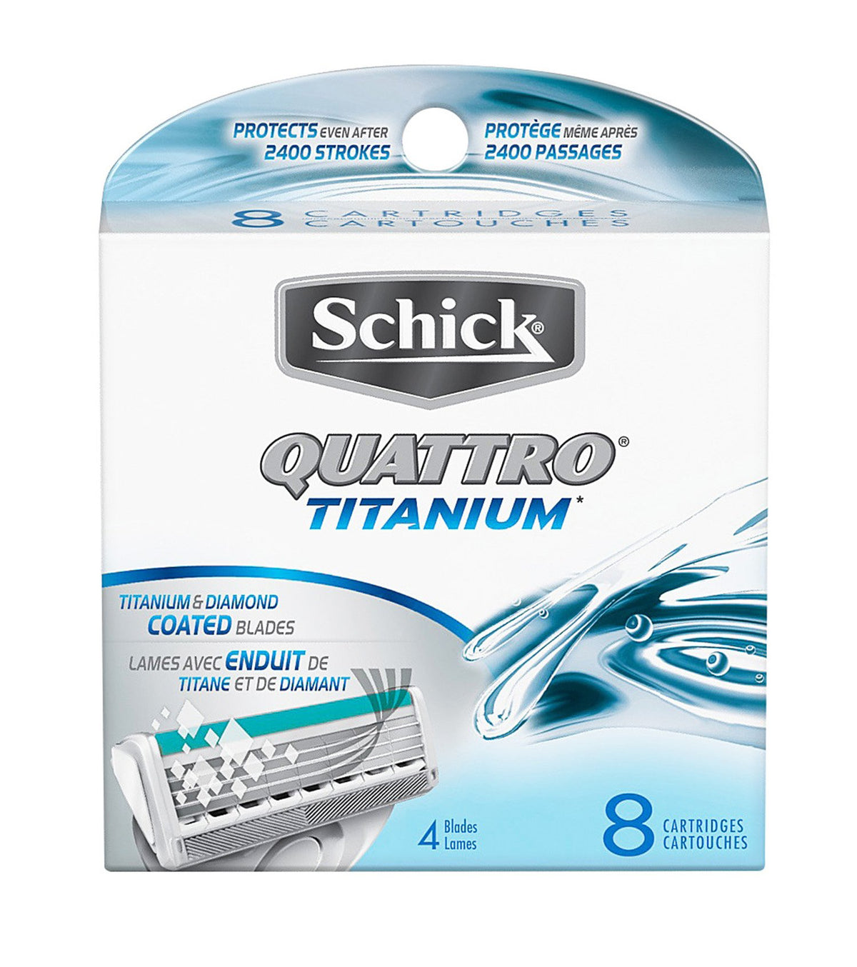 Schick Quattro Titanium: lames-refills pour un rasage fluide et précis.