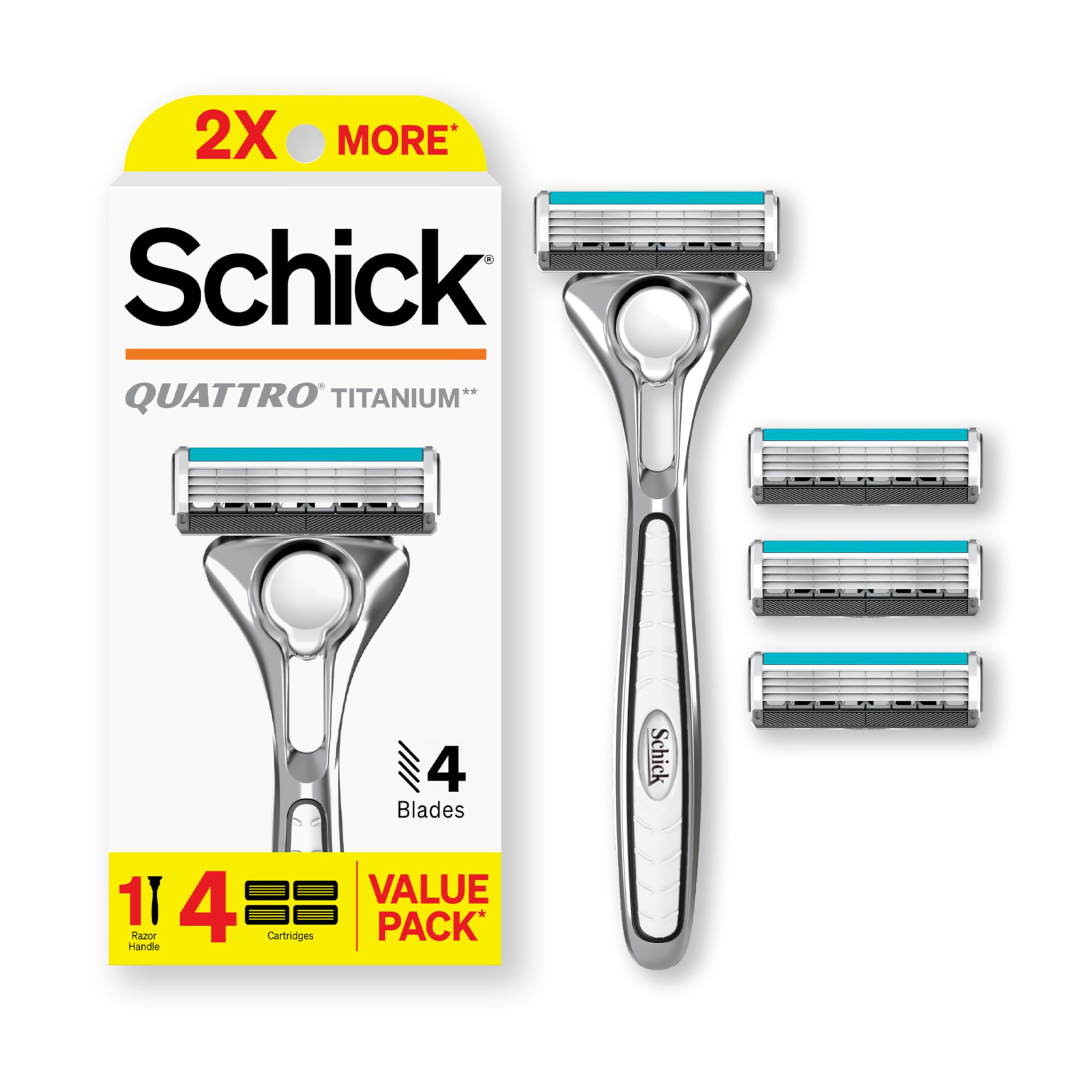 Schick Quattro Titanium rasoir, manche ergonomique pour une prise en main confortable.