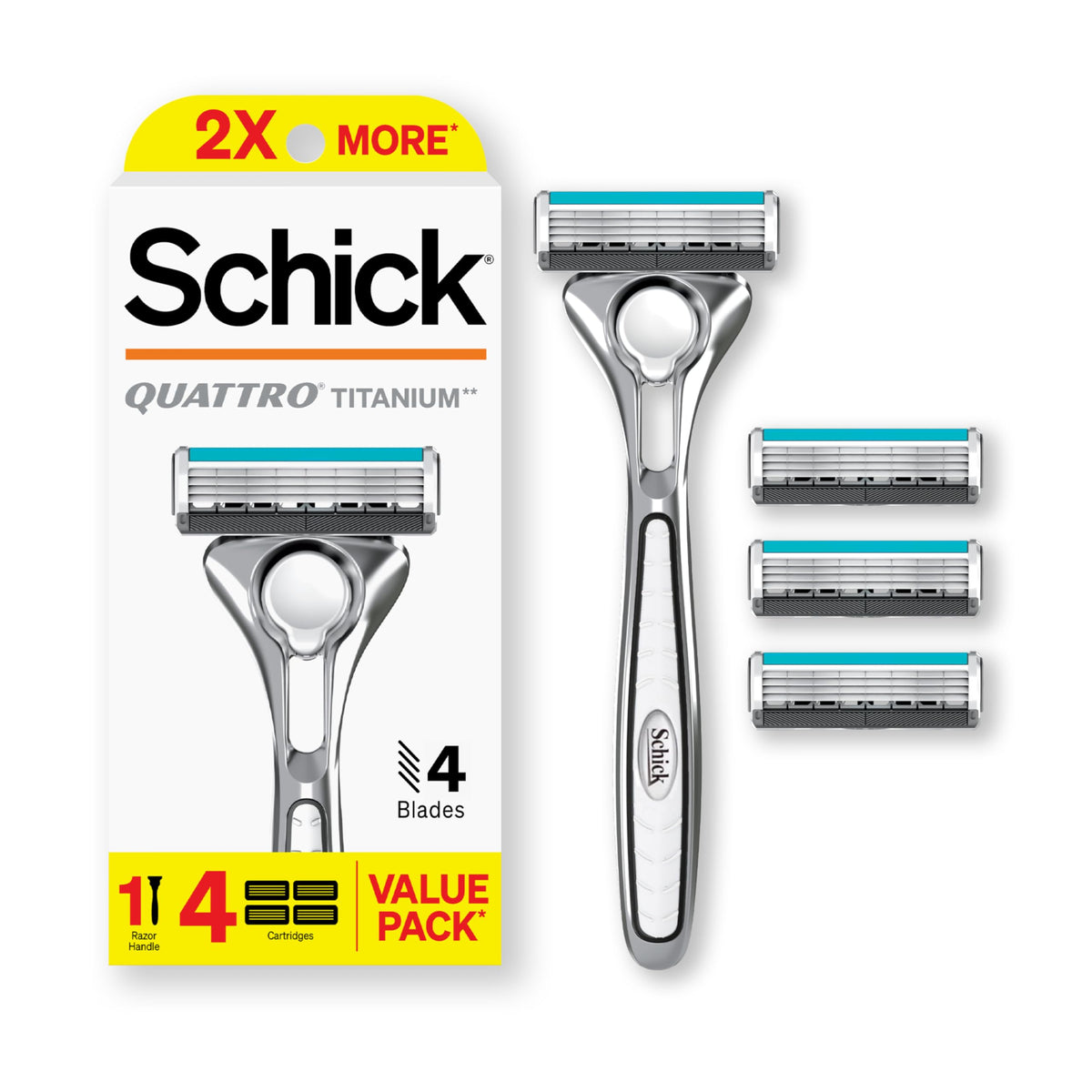 Schick Quattro Titanium rasoir, manche ergonomique pour une prise en main confortable.