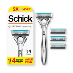 Schick Quattro Titanium rasoir, manche ergonomique pour une prise en main confortable.