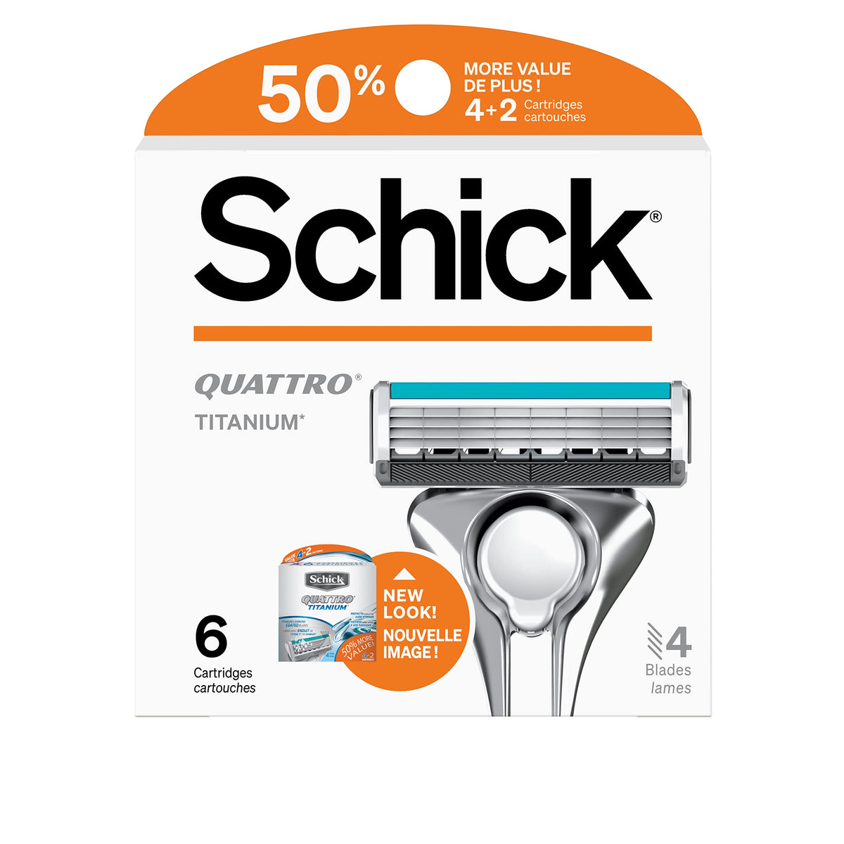 Schick Quattro Titanium : recharges faciles à changer pour une routine fluide