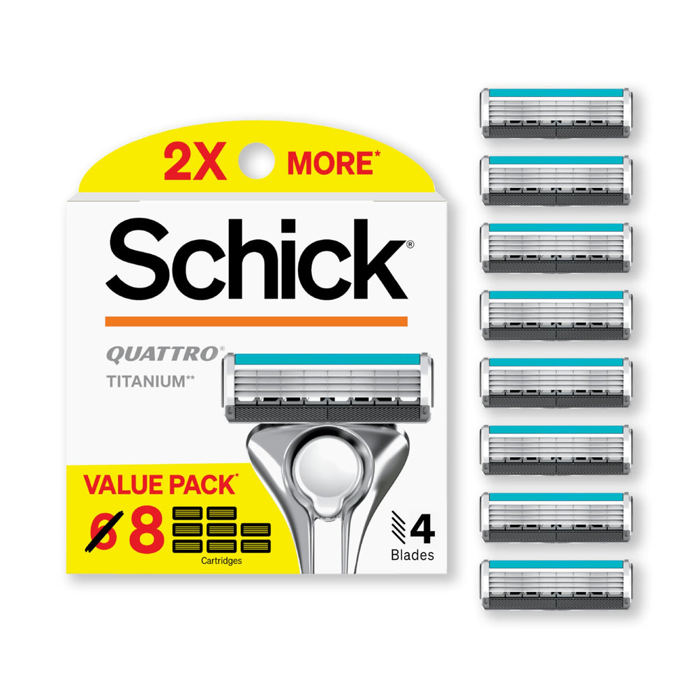 Schick Quattro Titanium remplissage rasoir offre des lames fiables pour un rasage régulier.