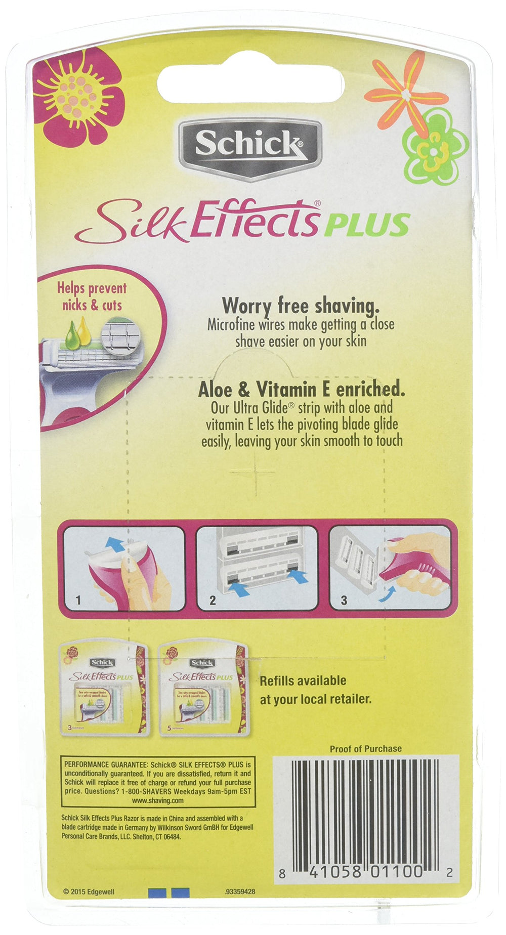 Rasoir Schick Silk Effects Plus emballage compact facilitant le rangement.