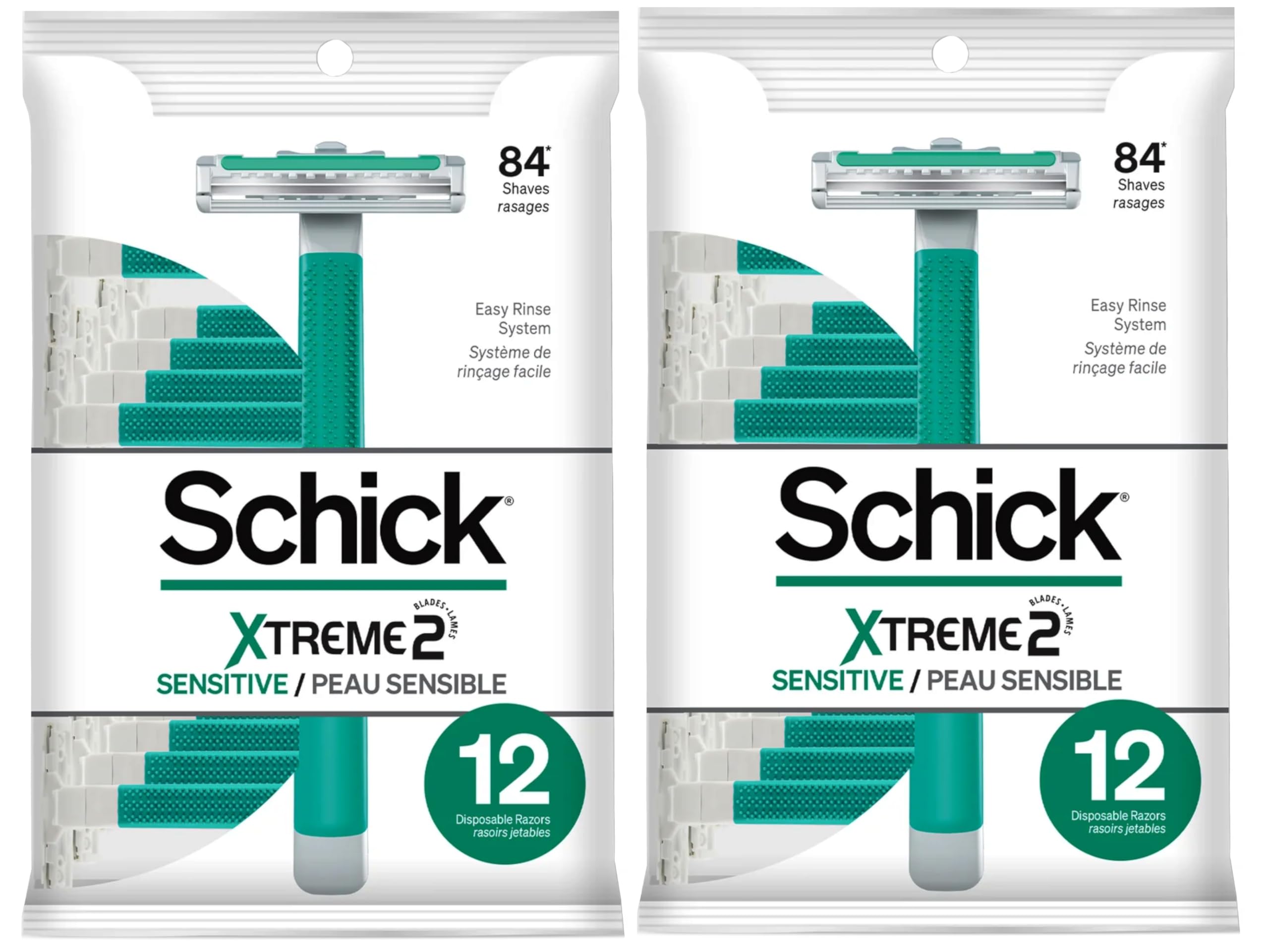 Schick ST2: emballage 12 rasoirs jetables, pratique pour les routines quotidiennes.