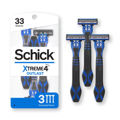 Schick Xtreme 4 Outlast : lames titane revêtues pour une coupe durable.