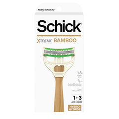 Rasoir Schick Xtreme Bamboo dans son emballage, prêt pour une routine durable.