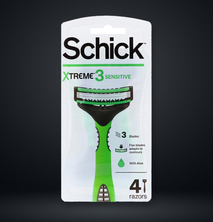 Formule à l’aloé Schick Xtreme3 Sensitive pour un confort après rasage.
