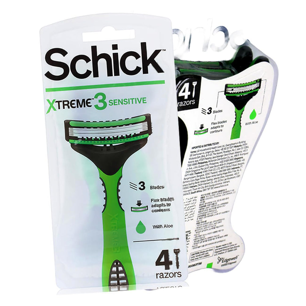 Schick Xtreme3 Sensitive rasoir ergonomique, prise en main sûre pour un rasage précis.