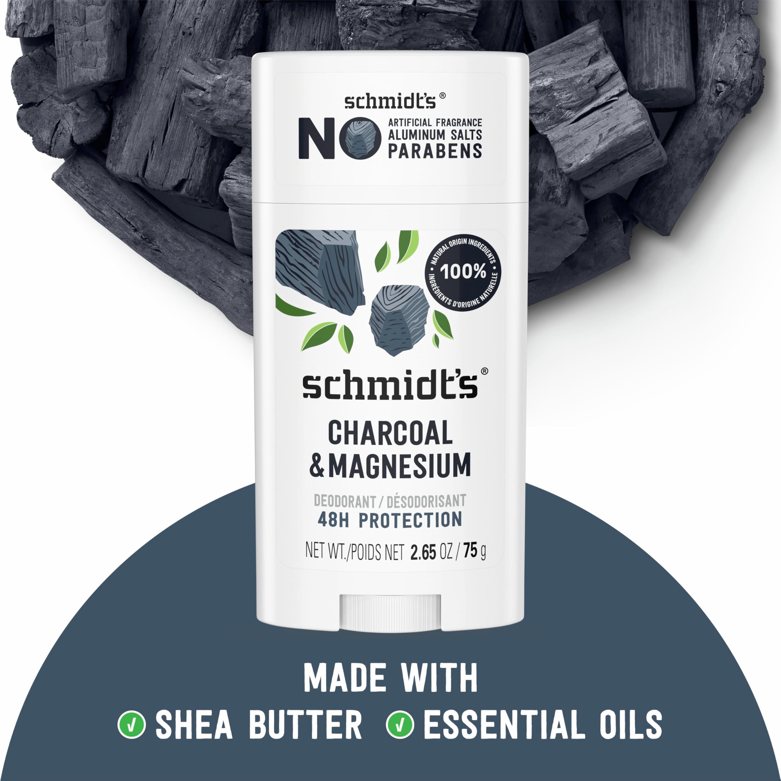Schmidt's Charbon Magnésium déodorant, odeur naturelle et fraîche durable.