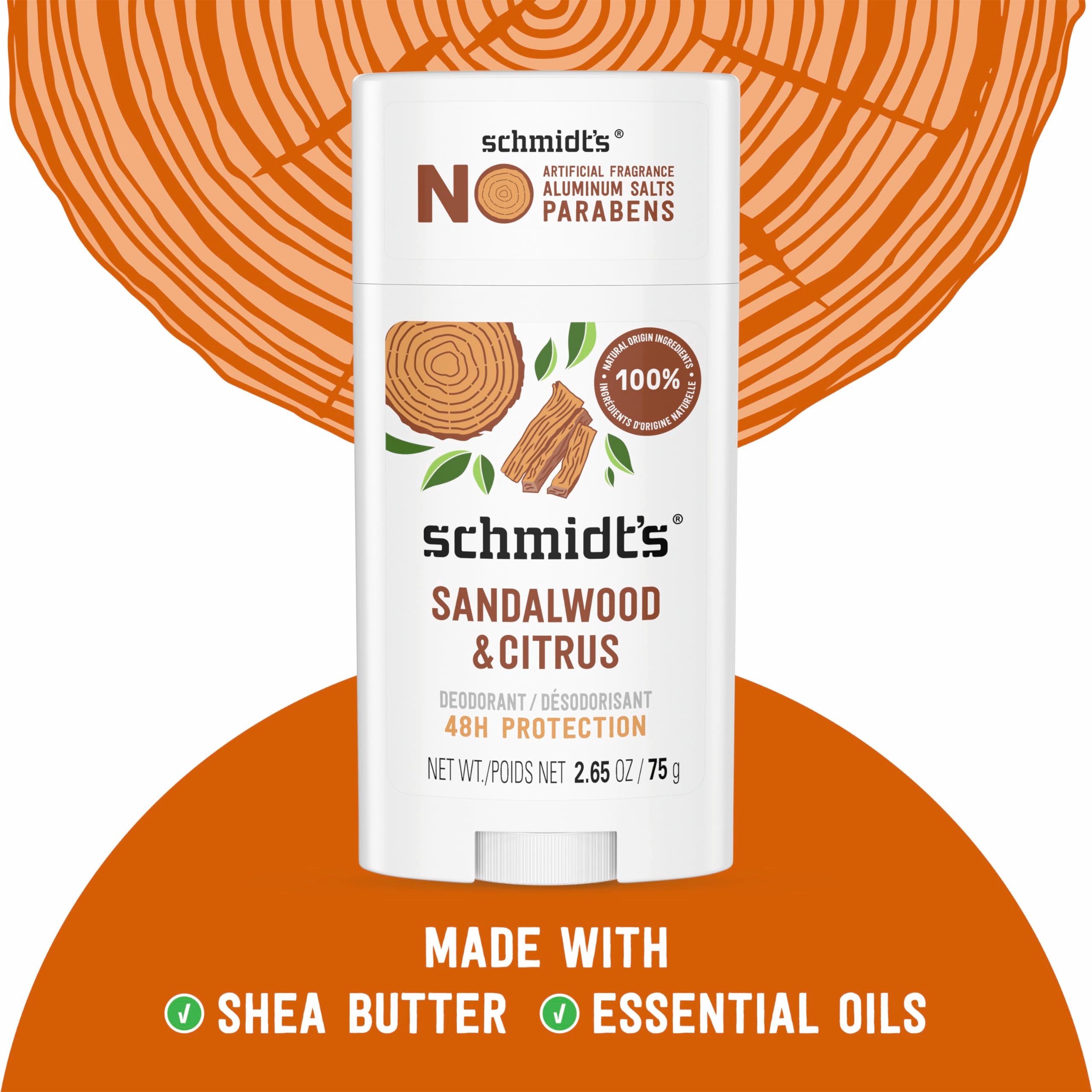 Déodorant naturel Santal Bois Citrus avec menthe, stick prêt à l’emploi.