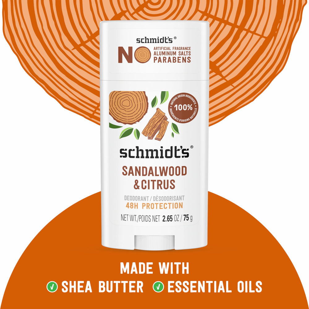 Déodorant naturel Santal Bois Citrus avec menthe, stick prêt à l’emploi.