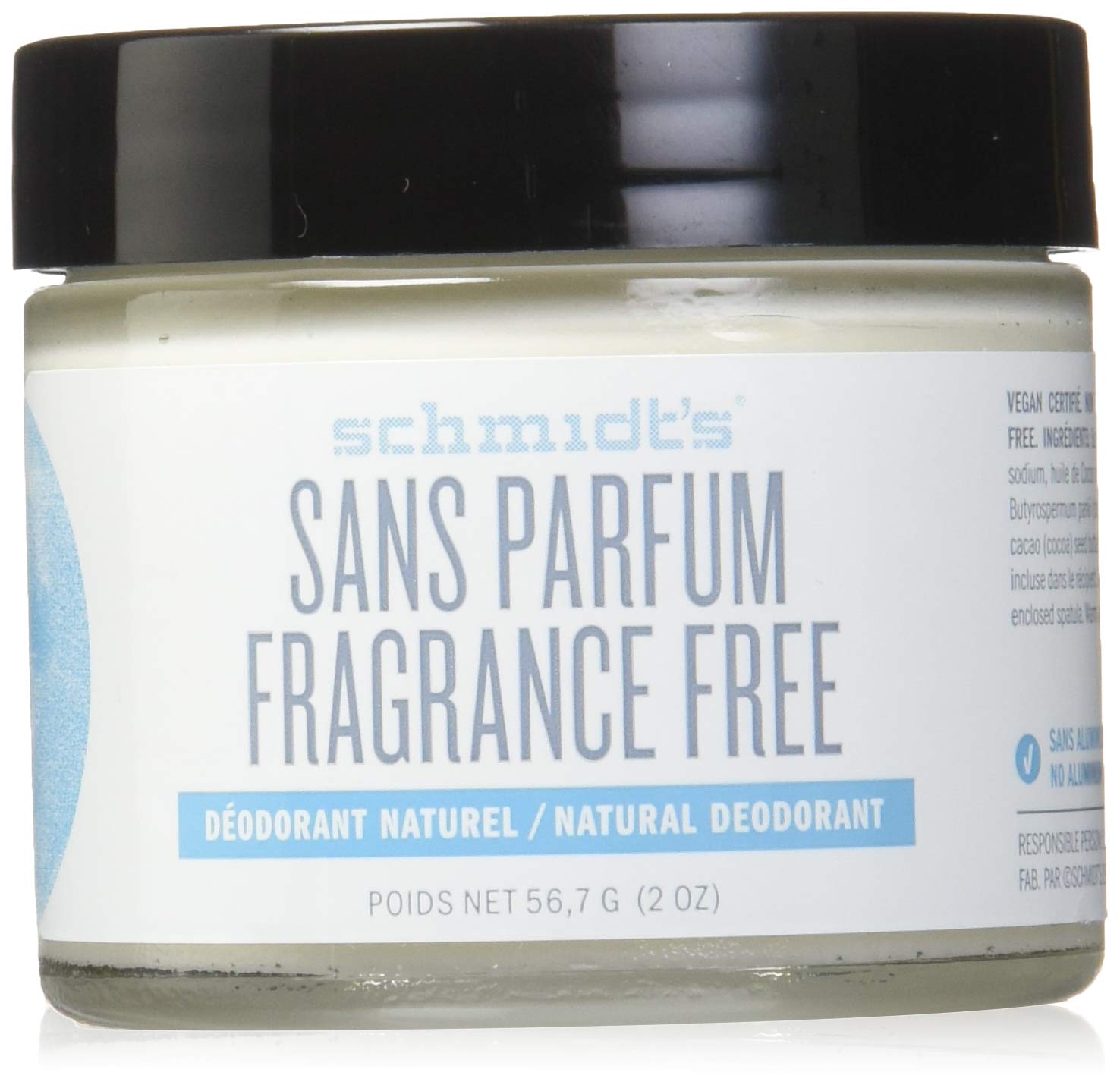 Schmidt's Déodorant Naturel Sans Parfum dans un pot-verre, application précise et directe.