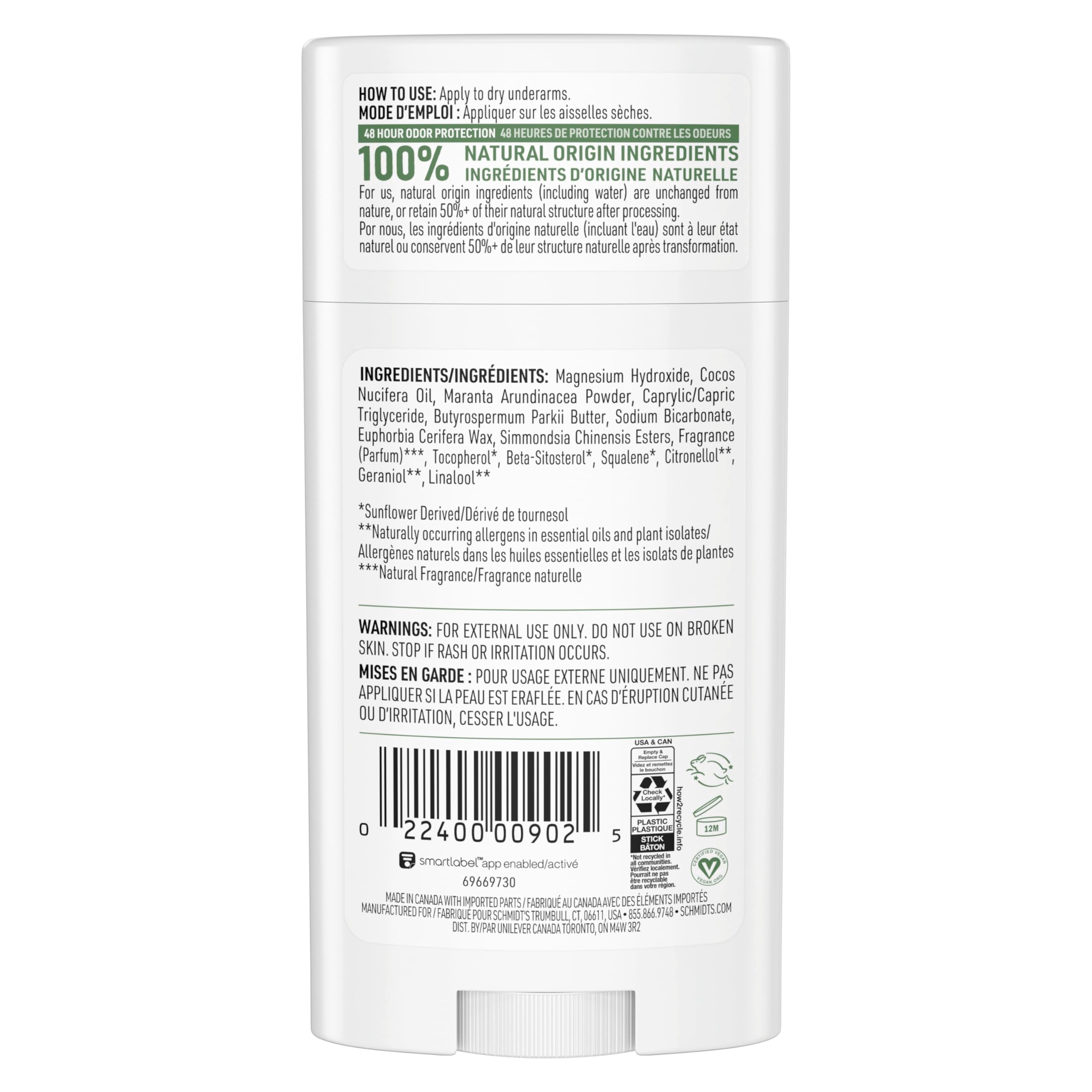 Schmidt's Déodorant 24h : protection efficace contre les odeurs sans aluminium