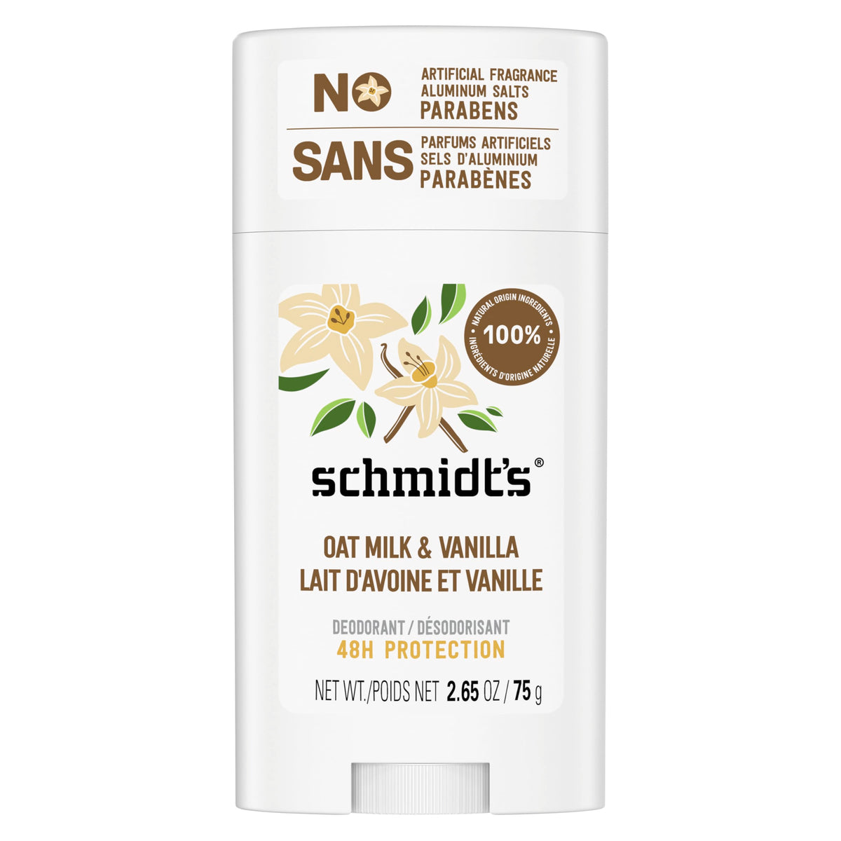 Schmidt's sans aluminium déodorant vanille lait d'avoine, parfum doux et durable.