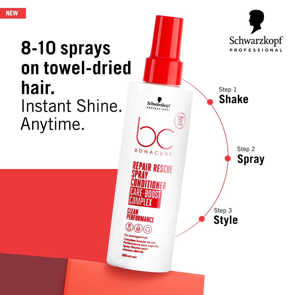 Schwarzkopf Bonacure Peptide Repair Rescue Spray format 200 ml pratique en salle de bains.