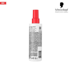 Schwarzkopf Bonacure Peptide Repair Rescue Spray appliqué sur cheveux abîmés, revitalisation sans rinçage.