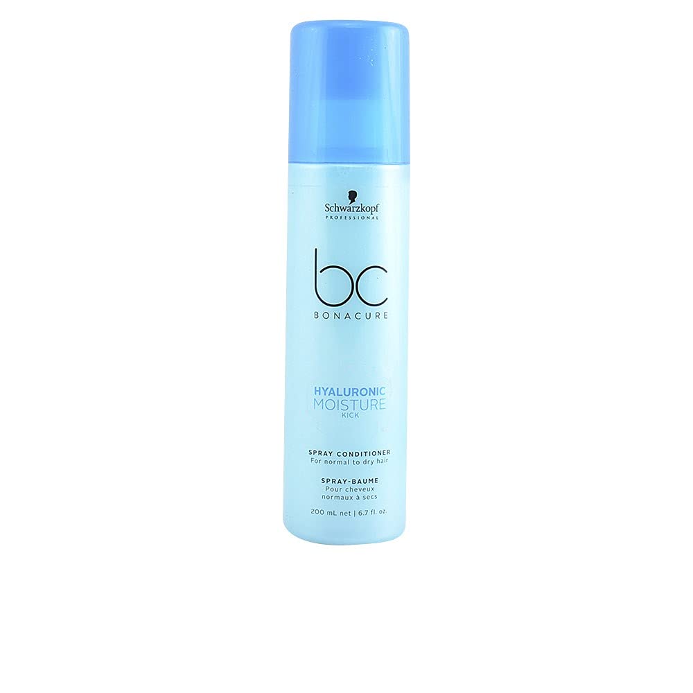 Schwarzkopf Bonacure spray-conditionneur hyaluronique pour cheveux secs et bouclés, démêlage rapide et hydratation légère.